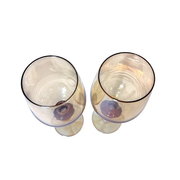 Pier 1 Amber Wine Glasses Set of 2 VTG Elegant Holiday Goblets Bar Cart Decor - Picture 9 of 16